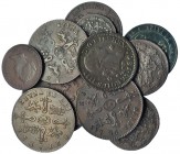 Lote de 12 piezas. 2 maravedís (1) y 4 maravedís (2) de Carlos III; 4 maravedís de Carlos IV; 8 maravedís (4), 10 céntimos de real, 25 céntimos de rea...