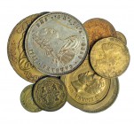 Lote de 10 piezas. Fichas y pseudo-monedas. De Carlos III a Alfonso XIII. Varios módulos. Conservación media MBC.