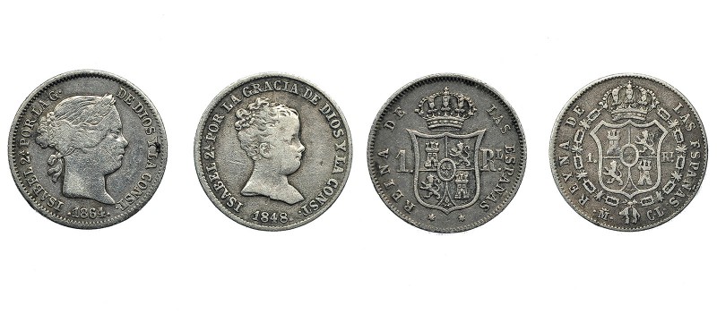 Lote de dos monedas de real. 1848, Madrid. CL (VI-264); 1864, Madrid (VI-292). P...