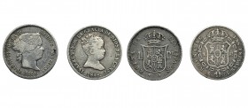 Lote de dos monedas de real. 1848, Madrid. CL (VI-264); 1864, Madrid (VI-292). Pequeñas marcas. MBC-/MBC.