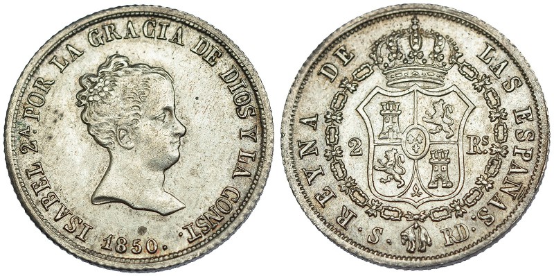 2 reales. 1850. Sevilla. RD. VI-333. EBC-.