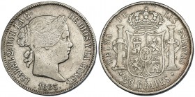 20 reales. 1863. Sevilla. VI-535. MBC-. Muy escasa.