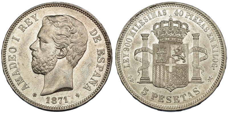 5 pesetas. 1871*18-71. Madrid. SDM. VII-32. EBC+.