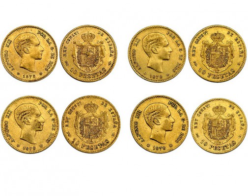 Lote de cuatro monedas de 10 pesetas. 1878*18-78. Madrid. EMM. VII-97. MBC-/MBC.