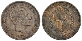 5 céntimos. 1877. Barcelona. OM. VII-42. MBC.