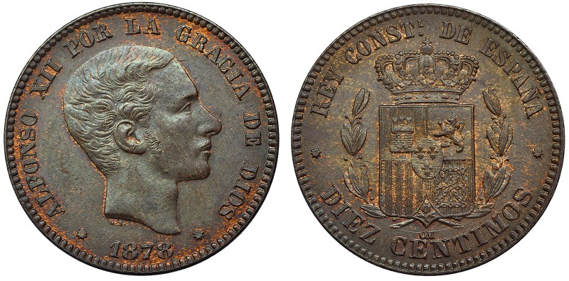 10 céntimos. 1878. Barcelona. OM. VII-46. R.B.O. EBC.
