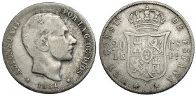 20 centavos de peso. 1881. Manila. VII-65. BC+.