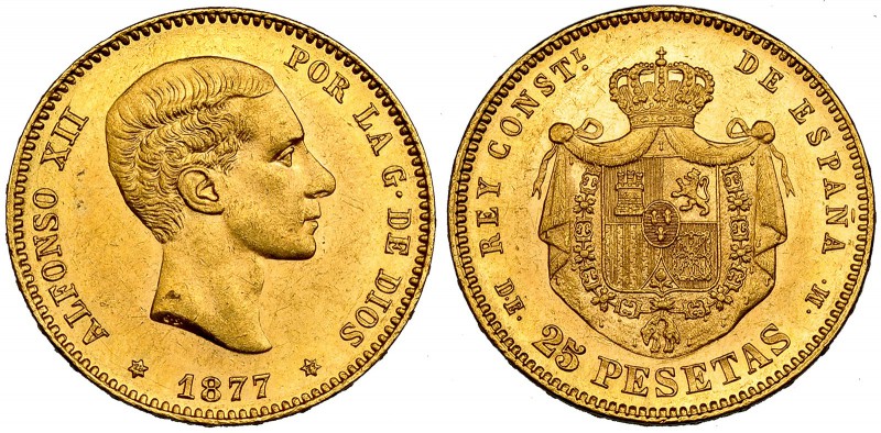 25 pesetas. 1877*18-77. Madrid. DEM. VII-104. R.B.O. EBC+.