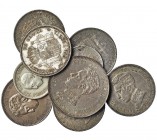 Lote de 9 piezas. 50 céntimos de 1910 y 1926; Pesetas de 1896, 1900, 1901, 1903 y 1904 (2) y 2 pesetas de 1905. De MBC+ a EBC+.