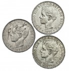 Lote de 3 monedas de 1 peso. 1897. Manila. SGV. VII-192. Conservación media MBC+.