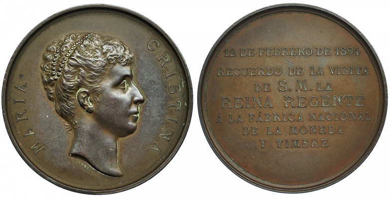 Medalla conmemorativa de la visita de la reina Mª Cristina a la F.N.M.T. 1894. A...