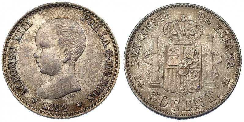 50 céntimos. 1892*2-2. Madrid. PGP. VI-141.2. EBC. Muy escasa.