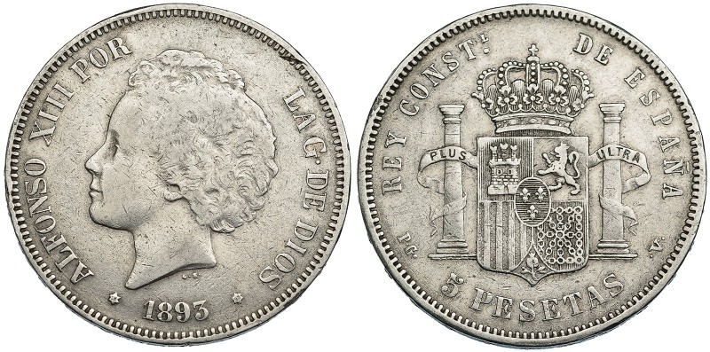 5 pesetas. 1893*18-93. Madrid. PGV. VII-186.
