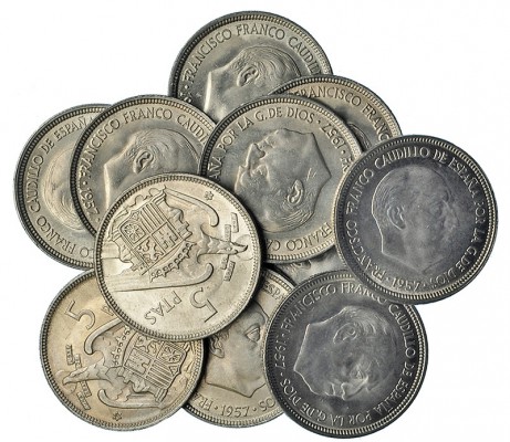 Lote de 11 monedas de 5 pesetas. 1957*66 (con plus). VII-363. SC.
