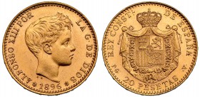 20 pesetas. 1896*19-61. Madrid. PGV. VII-414. EBC+/SC. Rara.