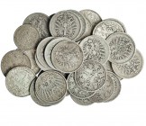 ALEMANIA. Lote de 47 piezas. 8 monedas de 1/2 marco: 1905; 1906 (3); 1915; 1916 (3). 39 monedas de 1 marco: 1874 (6); 1875 (17); 1876 (5); 1878; 1906 ...