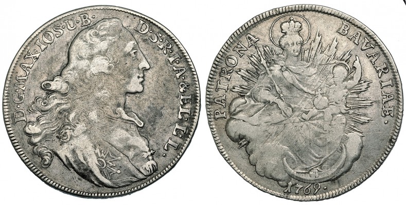 ESTADOS ALEMANES. Bavaria. thaler. Maximiliano III, 1769. KM-234.1. Rayas de aju...