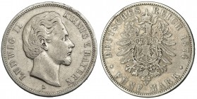 ESTADOS ALEMANES. Bavaria. 5 marcos. 1874. D. KM-502. MBC-.