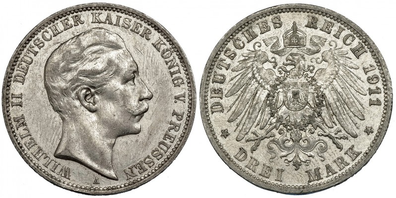 ESTADOS ALEMANES. Prusia. 3 marcos. 1911. A. KM-527. MBC.