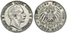 ESTADOS ALEMANES. Prusia. 5 marcos. 1904. A. KM-523. MBC-.