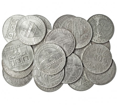 AUSTRIA. Lote de 20 monedas de 50 y 100 schilling. 50 schilling (5): 1970; 1972;...