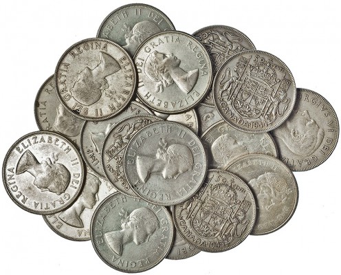 CANADÁ. Lote de 20 piezas de 50 cents. 1940; 1941; 1943; 1944; 1945; 1946 (KM-36...
