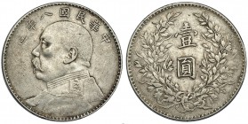 CHINA. Dólar. 1919 (año 8). Yuan Shih-Kai. Y-329.6. Rayitas. MBC.