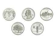 ESTADOS UNIDOS. Serie de 5 monedas en plata. 1/4 de dólar, 1999-S; Delaware, Pennsylvania, Georgia, New Jersey. KM-290a-294a. FDC.