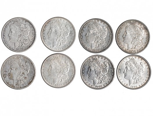 ESTADOS UNIDOS. Lote de 8 monedas. 1 dólar 1878, 1878-S, 1880-S, 1881-S, 1885, 1...