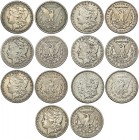 ESTADOS UNIDOS. Lote de 7 piezas de dólar: 1879-O, 1892, 1897-S, 1898-S, 1902-O, 1903, 1904. KM-110. BC+/MBC-.