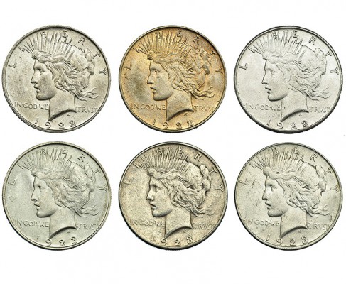 ESTADOS UNIDOS. Lote de 6 piezas de dólar: 1922, 1922-D, 1922-S, 1923, 1923-D, 1...