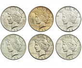 ESTADOS UNIDOS. Lote de 6 piezas de dólar: 1922, 1922-D, 1922-S, 1923, 1923-D, 1923-S. KM-150. MBC+/EBC.