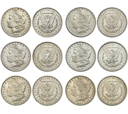 ESTADOS UNIDOS. Lote de 6 monedas de 1 dólar. 1888-O; 1889; 1889-O; 1890; 1890-O...