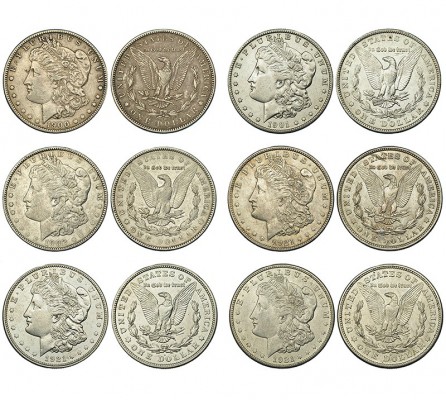 ESTADOS UNIDOS. Lote de 6 piezas de dólar: 1900-O, 1901-D, 1902, 1921, 1921-D, 1...