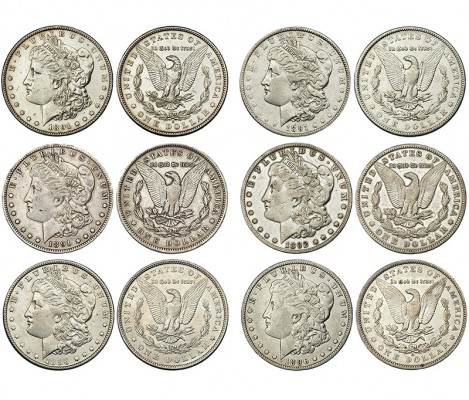 ESTADOS UNIDOS. Lote de 6 piezas de dólar: 1891, 1891-O, 1891-S, 1892, 1896, 189...