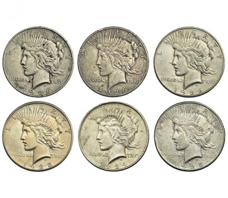 ESTADOS UNIDOS. Lote de 6 piezas de 1 dólar. 1924, 1925 (2), 1926, 1926-D, 1926-...