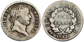 FRANCIA. 1/2 franco. 1813. L. KM-656.9. Golpe y rayitas. BC+. Escasa.