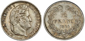 FRANCIA. 1/2 franco. 1844. W. KM-741.13. EBC-.