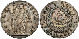 ITALIA. Galia subalpina. 5 francos. L´an 10 (1801-1802). Eridania. KM-19.4. MBC/MBC+.