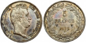 FRANCIA. 5 francos. 1831. W. KM-736.3. Pátina irregular. MBC+.