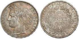 FRANCIA. 5 francos. 1870. A. KM-818.1. MBC+/MBC.