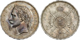 FRANCIA. 5 francos. 1870. A. KM-799.1. Pátina irregular. EBC-/MBC+.