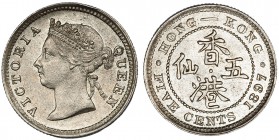 HONG KONG. 5 centavos. 1897. KM-5. EBC.