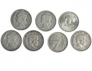 PORTUGAL. Lote de 7 piezas. 50 centavos (3): 1912; 1913; 1916. 500 reis (2): 1891 y 1896. 20 escudos: 1966; 10 $, 1960. De MBC a EBC+.