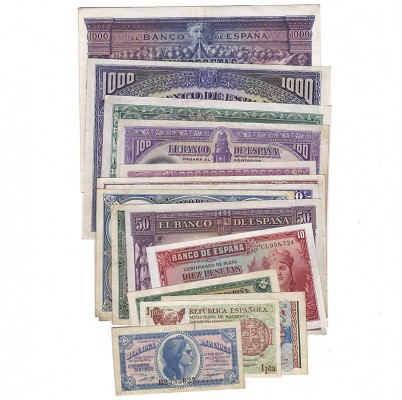 Lote de 22 billetes. 1925 (3): 100 y 1000 pesetas.; 1926: 25 pesetas.; 1927 (4):...