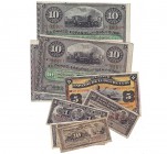 Banco Español de la Isla de Cuba. Lote de 10 billetes diferentes. 10 pesos 1896 con variantes (3); 5 pesos 1896; peso 1896; 50 centavos 1896 con varia...