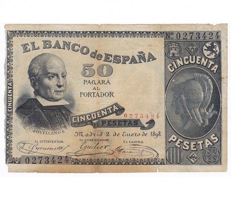 50 pesetas 1-1898. ED-B88. Falta Tarlatana. BC. Muy escaso.