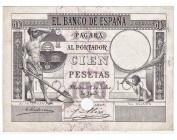 100 pesetas 7-1903. Prueba de anv. en negro con taladro central. ED-B94 P. SC.