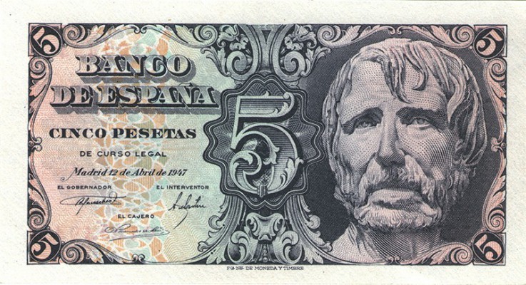 5 pesetas. 4-1947. Sin serie. ED-D 55. PL.