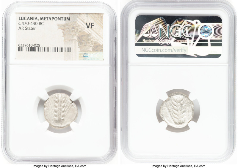LUCANIA. Metapontum. Ca. 470-440 BC. AR stater (19mm, 12h). NGC VF. META, barley...